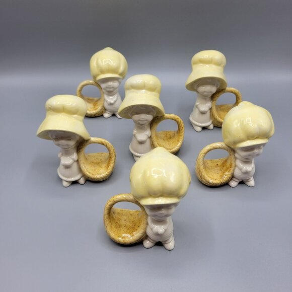 Vintage Porcelain Holly Hobbie Napkin Holders Ceramic Figurine Set Of 6 - Picture 2 of 10